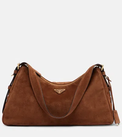 Prada Aimée Large Suede Shoulder Bag
