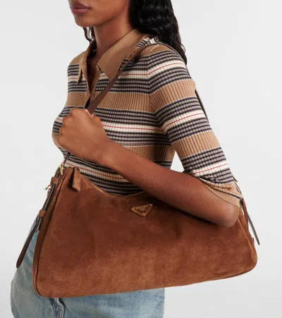 Prada Aimée Large Suede Shoulder Bag
