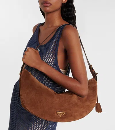 Prada Demi-lune Large Suede Shoulder Bag