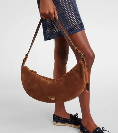 Prada Demi-lune Large Suede Shoulder Bag