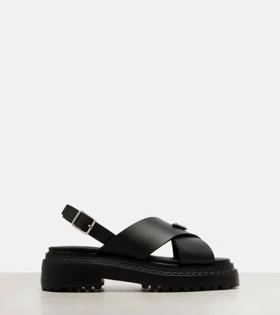 Prada Leather Crossover Platform Sandals 55 In Black