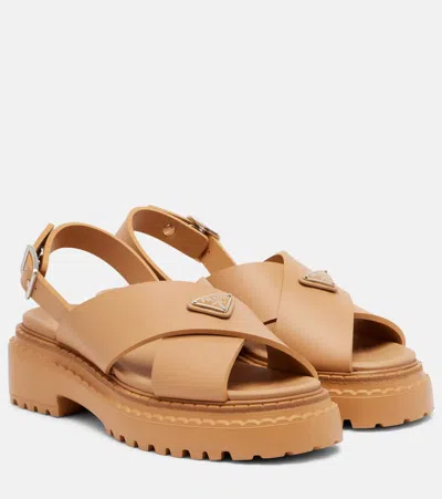 Prada 55mm Cross-strap Platform Sandals In Brown