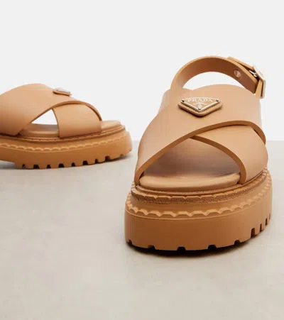 Prada 55mm Cross-strap Platform Sandals In Brown
