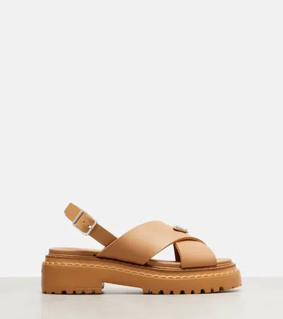 Prada 55mm Cross-strap Platform Sandals In Brown