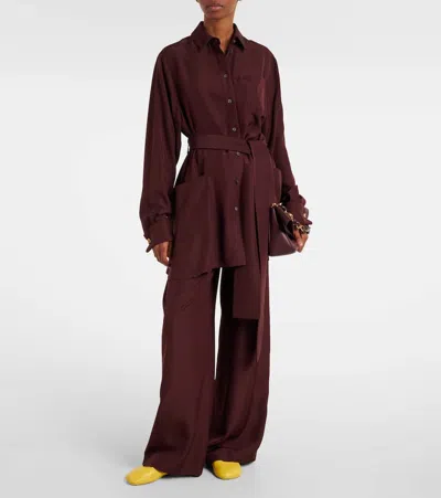 Loewe Womens Burgundy Pointed-collar Belted Silk Blouse In Burgundy