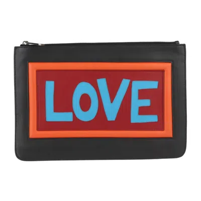 Pre-owned Fendi Black Multi-color Leather Clutch Bag Handbag Pouch ()