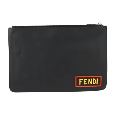 Pre-owned Fendi Black Multi-color Leather Clutch Bag Handbag Pouch ()