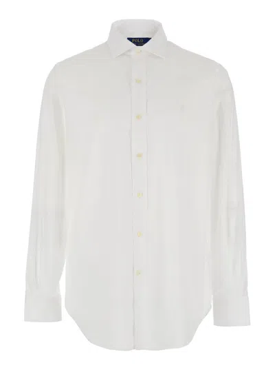 Polo Ralph Lauren White Shirt With Button-down Collar And Pony Embroidery On The Front