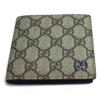 Pre-owned Gucci Beige Navy Gg Supreme Wallet (bi-fold) () In Multi