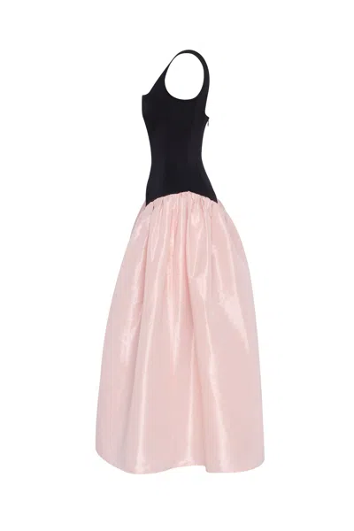 Milla Black Corset Dress On Straps With A Glossy Pink Midi Skirt