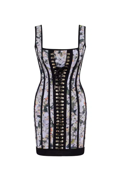 Milla Alluring Floral Mini Dress With Bold Lace-up Hook Closure