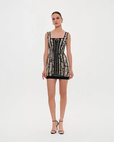Milla Alluring Floral Mini Dress With Bold Lace-up Hook Closure