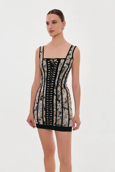 Milla Alluring Floral Mini Dress With Bold Lace-up Hook Closure