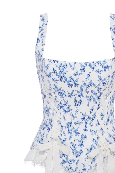 Milla Blue Lavender Corset On Straps With Bows And Ribbon Lacing
