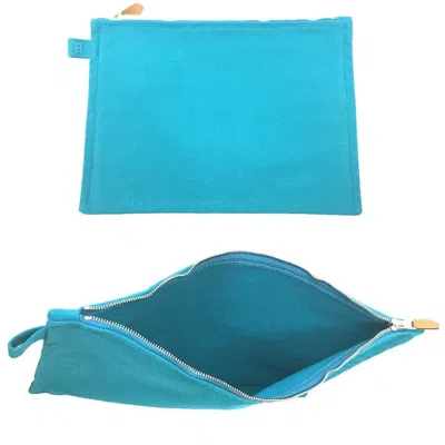 Pre-owned Hermes Turquoise Blue Cotton Canvas Clutch Bag Pouch ()