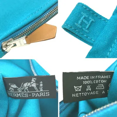 Pre-owned Hermes Turquoise Blue Cotton Canvas Clutch Bag Pouch ()