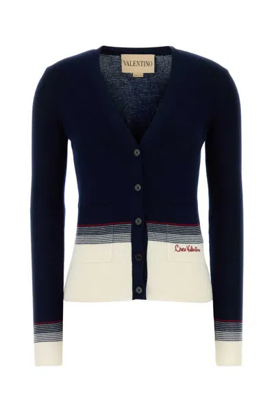 Valentino Garavani Women Navy Blue Wool Cardigan In Blue