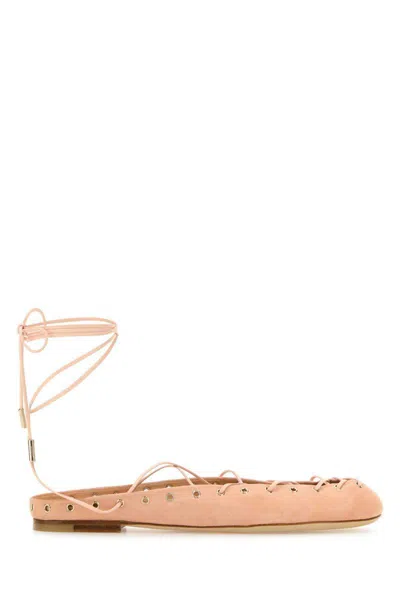 Chloé Chloe Women Light Pink Suede Chloe Ghillies Ballerinas In Brown