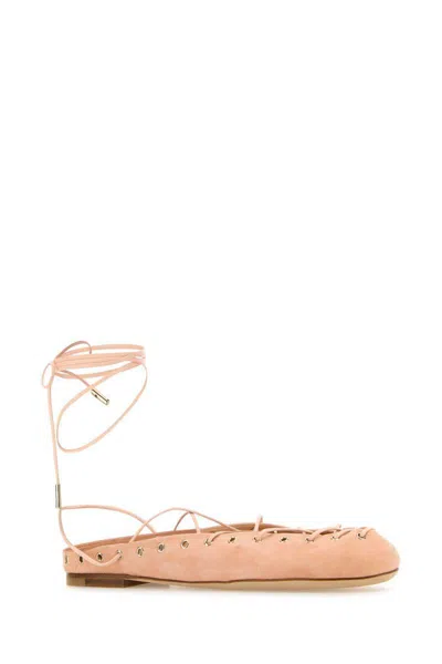 Chloé Chloe Women Light Pink Suede Chloe Ghillies Ballerinas In Brown