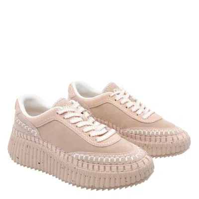 Chloé Low Top Sneakers Contrast Stitching In Pink