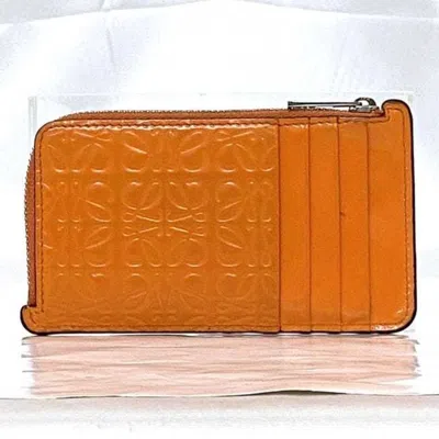 Pre-owned Loewe Orange Patent Leather Coin Purse/coin Case ()