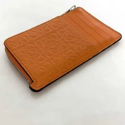 Pre-owned Loewe Orange Patent Leather Coin Purse/coin Case ()