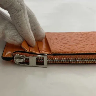 Pre-owned Loewe Orange Patent Leather Coin Purse/coin Case ()