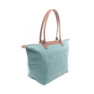 Longchamp Le Pliage Brown Green Canvas Leather Tote Bag