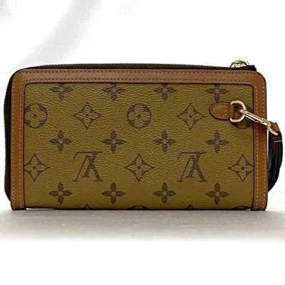 Pre-owned Louis Vuitton Beige Brown Monogram Reverse Monogram Reverse Leather Long Wallet (bi-fold) (