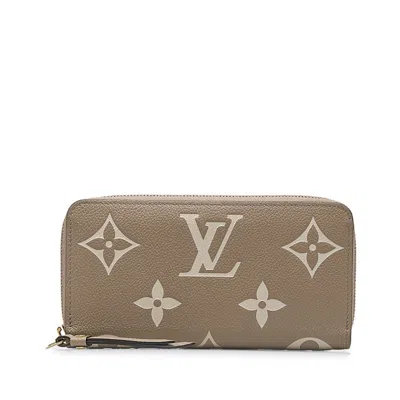 Pre-owned Louis Vuitton Beige Tourterelle Leather Long Wallet (bi-fold) () In Brown