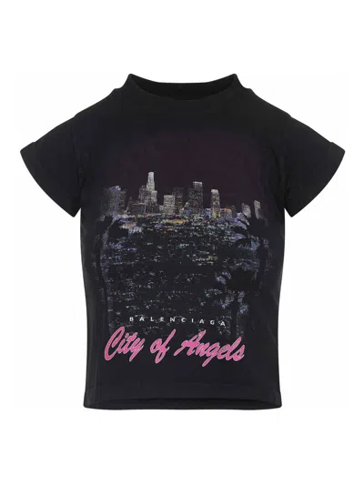 Balenciaga City Of Angels Shrunk T-shirt In Black