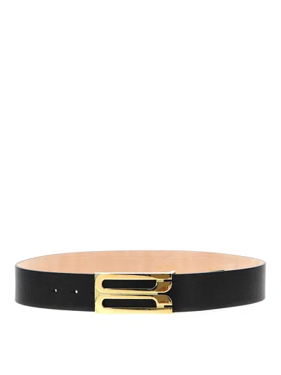 Victoria Beckham Leather Belt Adjustable Gold-tone Buckle In Black