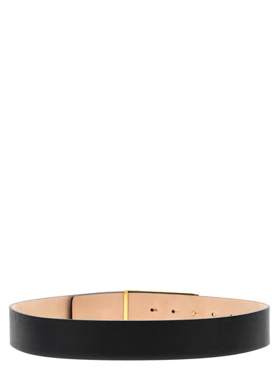 Victoria Beckham Leather Belt Adjustable Gold-tone Buckle In Black