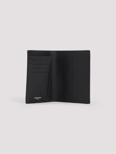 Balenciaga Black Leather Passport Holder In Black
