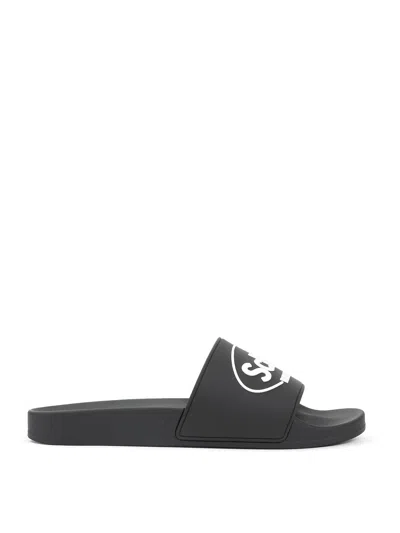 Balenciaga X Scholl Logo Pool Slides In Black