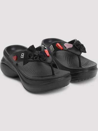 Balenciaga Rubber Sandals With Playful Heart Embellishments In Black