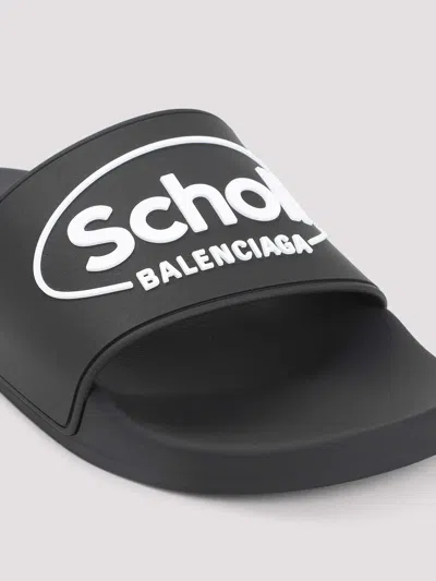 Balenciaga X Scholl Logo Pool Slides In Black
