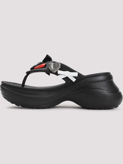 Balenciaga Rubber Sandals With Playful Heart Embellishments In Black