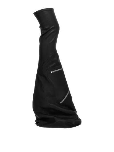 Rick Owens Cargo Fetish Sneaks Calf Leather Knee-high Boots In Black