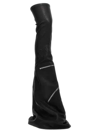 Rick Owens Cargo Fetish Sneaks Calf Leather Knee-high Boots In Black