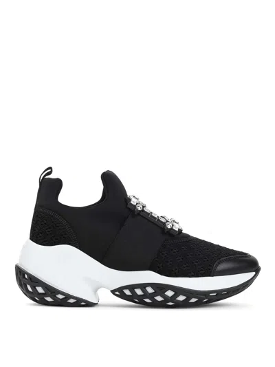 Roger Vivier Roger Viv Mesh Crystal Embellished Slip On Sneakers In Black Nylon