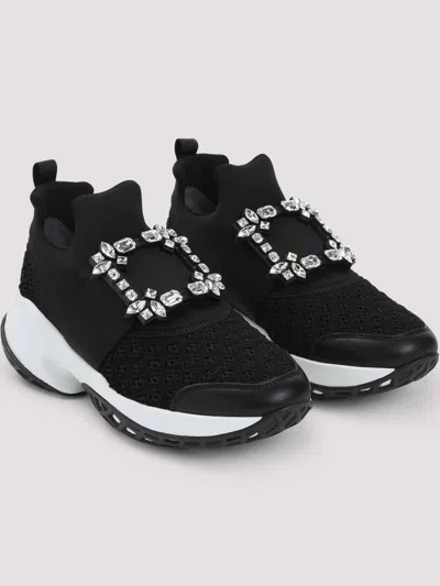 Roger Vivier Roger Viv Mesh Crystal Embellished Slip On Sneakers In Black Nylon