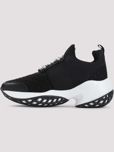 Roger Vivier Roger Viv Mesh Crystal Embellished Slip On Sneakers In Black Nylon