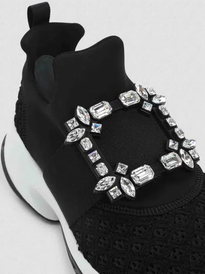 Roger Vivier Roger Viv Mesh Crystal Embellished Slip On Sneakers In Black Nylon