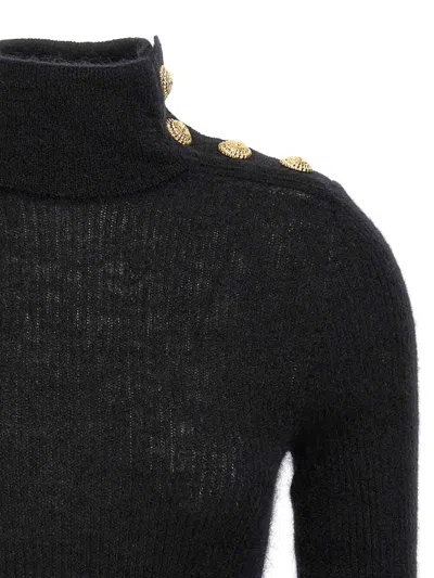 Balmain Mohair Button Sweater In Black