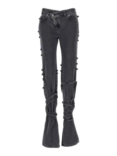 Alexander Mcqueen Flared Jeans With Unique Lace-up Detailing And High-quality Cotton Fabric In Black