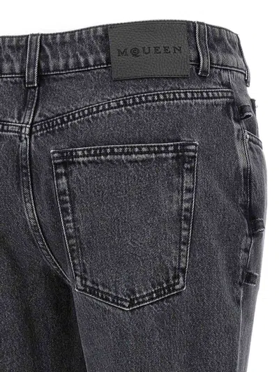 Alexander Mcqueen Flared Jeans With Unique Lace-up Detailing And High-quality Cotton Fabric In Black