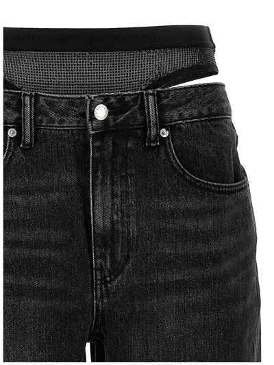 Alexander Wang Slit Hem Prestyle Hotfix Mesh Undie Jeans In Black