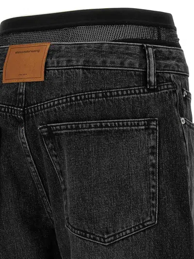 Alexander Wang Slit Hem Prestyle Hotfix Mesh Undie Jeans In Black