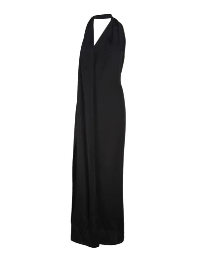 Loewe Satin Maxi Dress With Scarf In Black